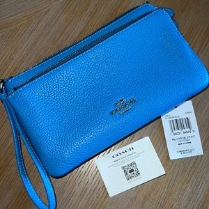 Blue pebbled leather coach wallet nwt